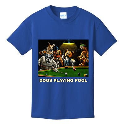 Dogs Playing Pool Art Work Puppies Snooker Pocket Billiards Kids T-Shirt