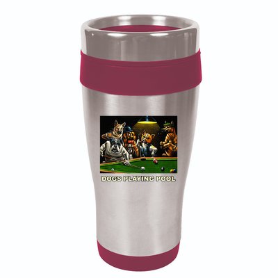 Dogs Playing Pool Art Work Puppies Snooker Pocket Billiards 16oz Travel Tumbler