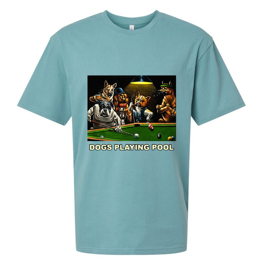 Dogs Playing Pool Art Work Puppies Snooker Pocket Billiards Sueded Cloud Jersey T-Shirt