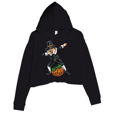 Dabbing Pilgrim Pumpkin Thanksgiving Cool Gift Crop Fleece Hoodie