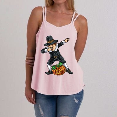 Dabbing Pilgrim Pumpkin Thanksgiving Cool Gift Women's Strappy Tank