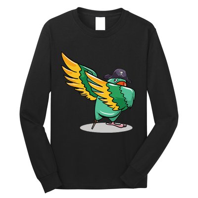 Dabbing Pirate Parrot Gift Illustration Bird Lovers Long Sleeve Shirt