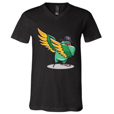 Dabbing Pirate Parrot Gift Illustration Bird Lovers V-Neck T-Shirt