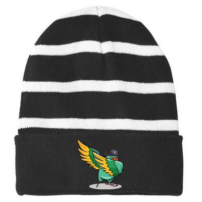 Dabbing Pirate Parrot Gift Illustration Bird Lovers Striped Beanie with Solid Band