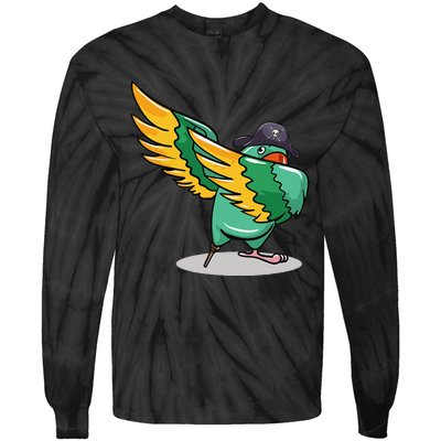 Dabbing Pirate Parrot Gift Illustration Bird Lovers Tie-Dye Long Sleeve Shirt