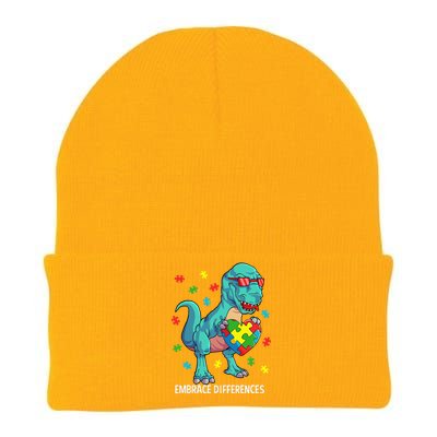 Dinosaur Puzzle Piece Autism Awareness Embrace Differences Knit Cap Winter Beanie