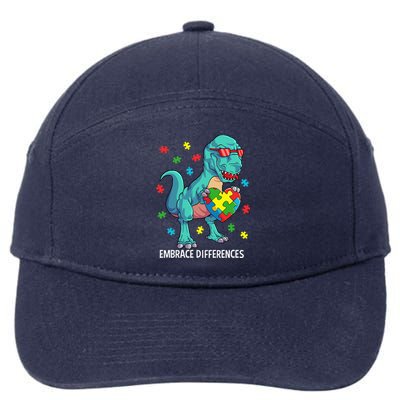 Dinosaur Puzzle Piece Autism Awareness Embrace Differences 7-Panel Snapback Hat