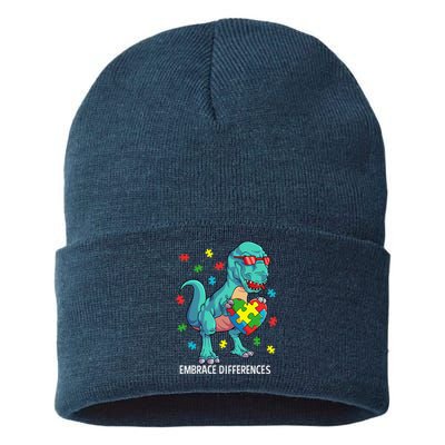 Dinosaur Puzzle Piece Autism Awareness Embrace Differences Sustainable Knit Beanie