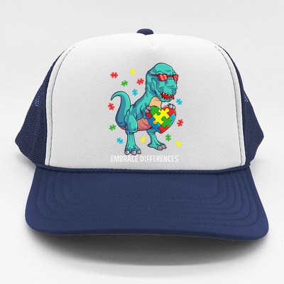 Dinosaur Puzzle Piece Autism Awareness Embrace Differences Trucker Hat