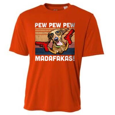 Dachshund Pew Pew Madafakas Cute Gift Vintage Weiner Dog Pew Gift Cooling Performance Crew T-Shirt