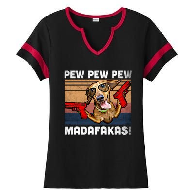 Dachshund Pew Pew Madafakas Cute Gift Vintage Weiner Dog Pew Gift Ladies Halftime Notch Neck Tee