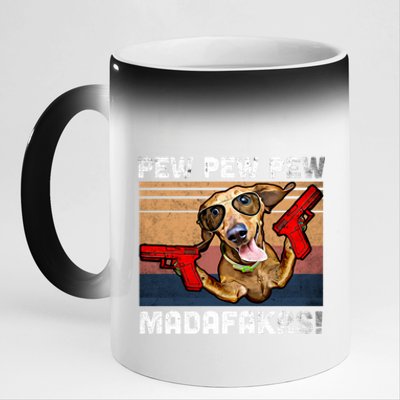 Dachshund Pew Pew Madafakas Cute Gift Vintage Weiner Dog Pew Gift 11oz Black Color Changing Mug