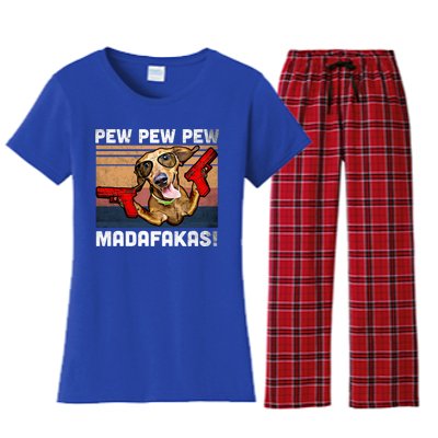 Dachshund Pew Pew Madafakas Cute Gift Vintage Weiner Dog Pew Gift Women's Flannel Pajama Set