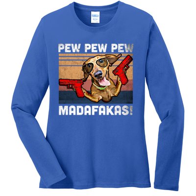 Dachshund Pew Pew Madafakas Cute Gift Vintage Weiner Dog Pew Gift Ladies Long Sleeve Shirt