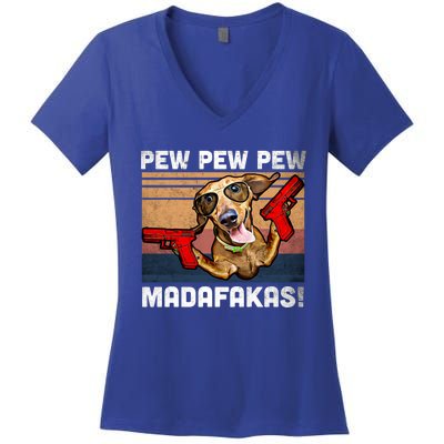 Dachshund Pew Pew Madafakas Cute Gift Vintage Weiner Dog Pew Gift Women's V-Neck T-Shirt