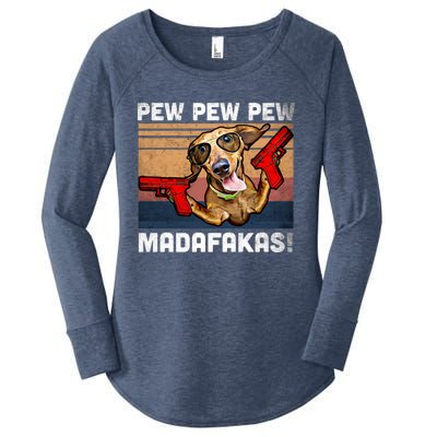 Dachshund Pew Pew Madafakas Cute Gift Vintage Weiner Dog Pew Gift Women's Perfect Tri Tunic Long Sleeve Shirt