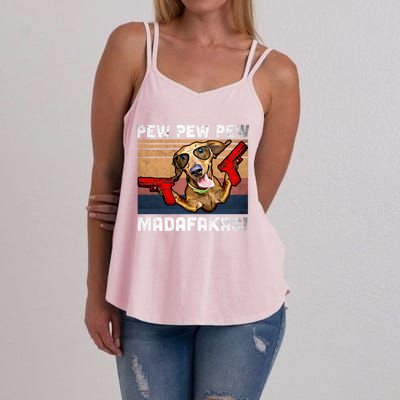 Dachshund Pew Pew Madafakas Cute Gift Vintage Weiner Dog Pew Gift Women's Strappy Tank