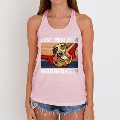 Dachshund Pew Pew Madafakas Cute Gift Vintage Weiner Dog Pew Gift Women's Knotted Racerback Tank