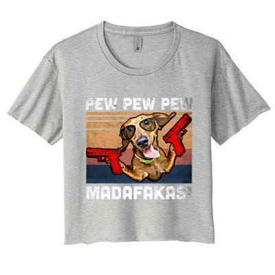 Dachshund Pew Pew Madafakas Cute Gift Vintage Weiner Dog Pew Gift Women's Crop Top Tee