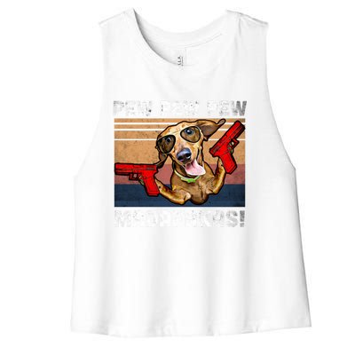 Dachshund Pew Pew Madafakas Cute Gift Vintage Weiner Dog Pew Gift Women's Racerback Cropped Tank