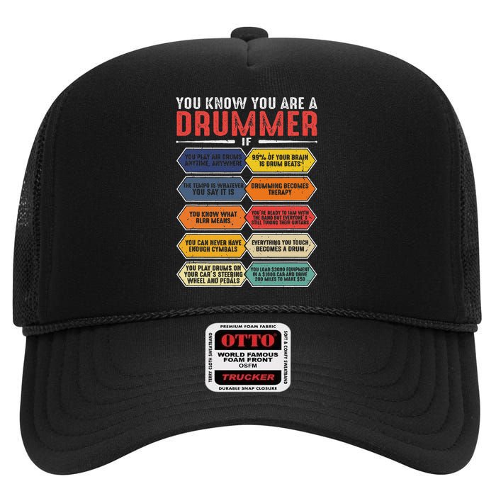 Drum Player Percussion Funny You Know You Are A Drummer High Crown Mesh Back Trucker Hat