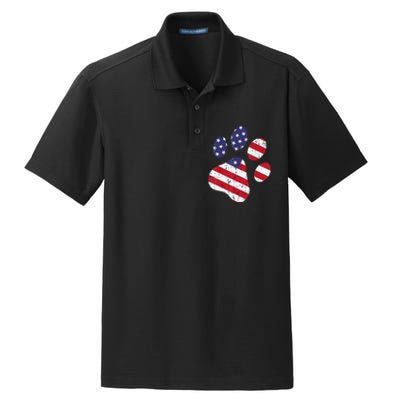 Dog Paw Print American Flag USA Cute 4th Of July Fourth Dogs Dry Zone Grid Polo