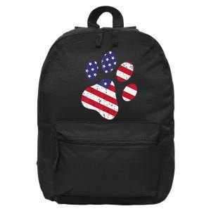 Dog Paw Print American Flag USA Cute 4th Of July Fourth Dogs 16 in Basic Backpack