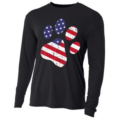 Dog Paw Print American Flag USA Cute 4th Of July Fourth Dogs Cooling Performance Long Sleeve Crew