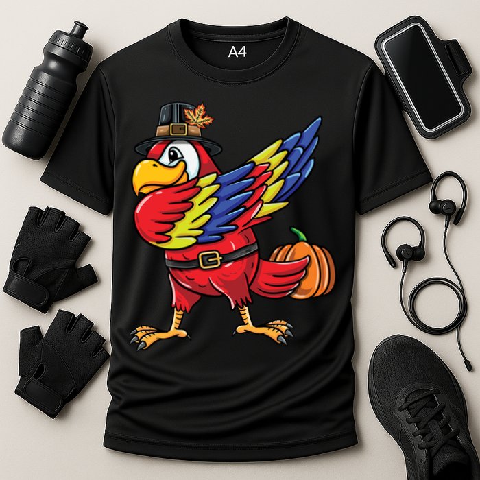 Dabbing Pilgrim Parrot Thanksgiving Bird Meaningful Gift Cooling Performance Crew T-Shirt