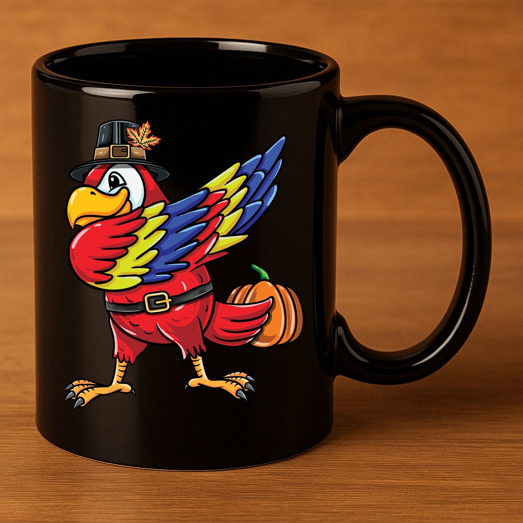 Dabbing Pilgrim Parrot Thanksgiving Bird Meaningful Gift 11oz C Handle Ceramic Mug