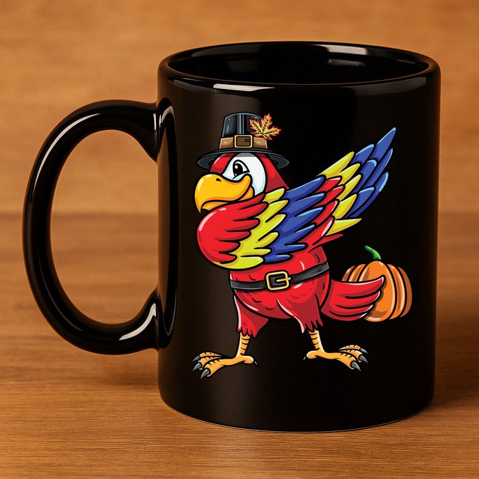 Dabbing Pilgrim Parrot Thanksgiving Bird Meaningful Gift 11oz C Handle Ceramic Mug