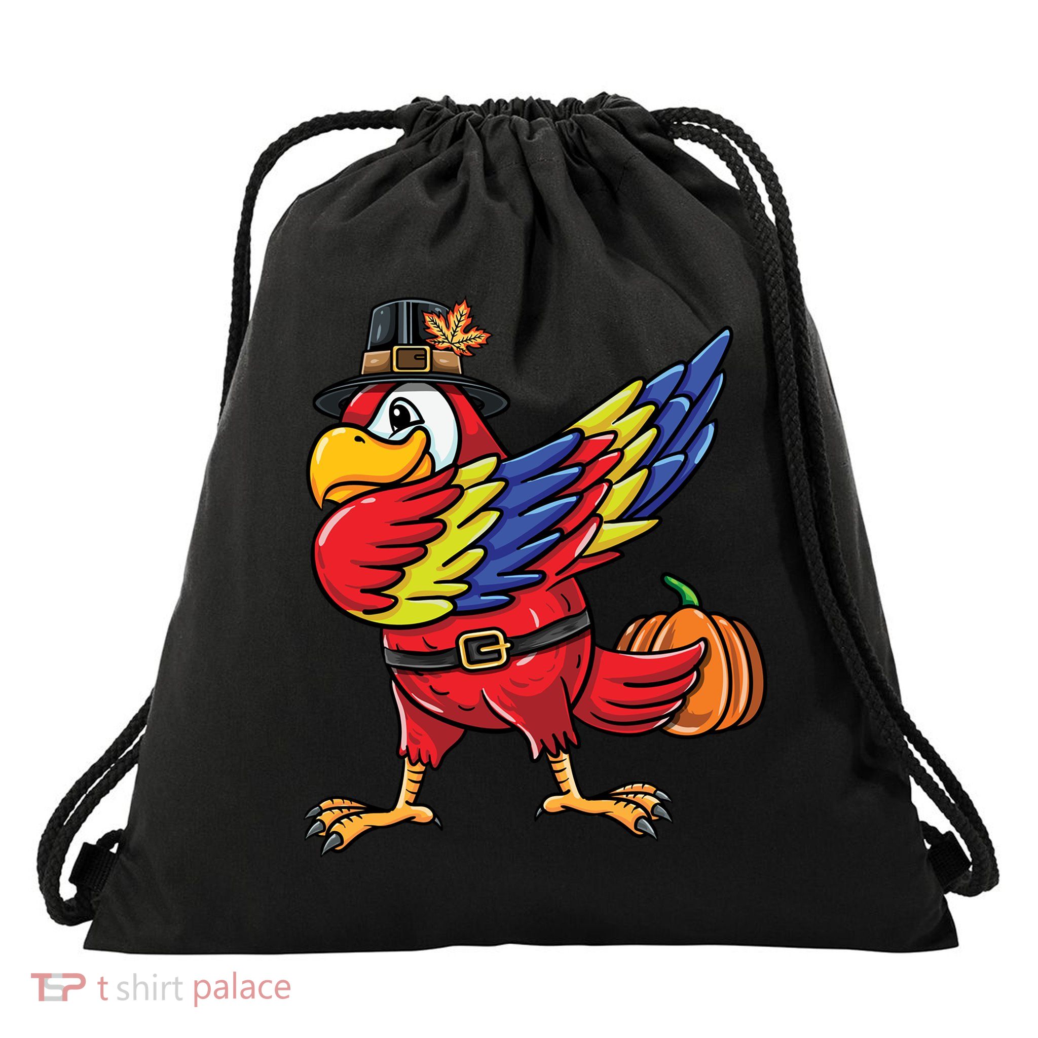 Dabbing Pilgrim Parrot Thanksgiving Bird Meaningful Gift Drawstring Bag
