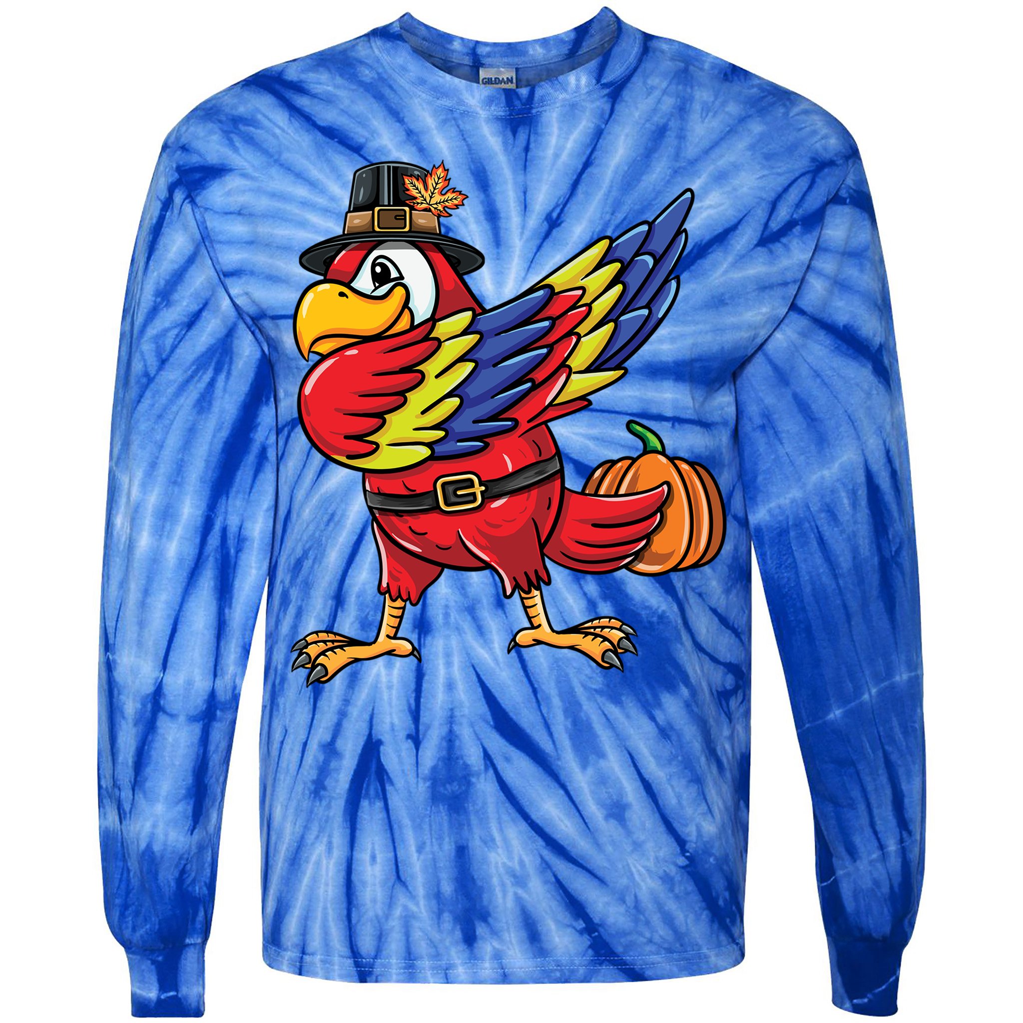 Dabbing Pilgrim Parrot Thanksgiving Bird Meaningful Gift Tie-Dye Long Sleeve Shirt