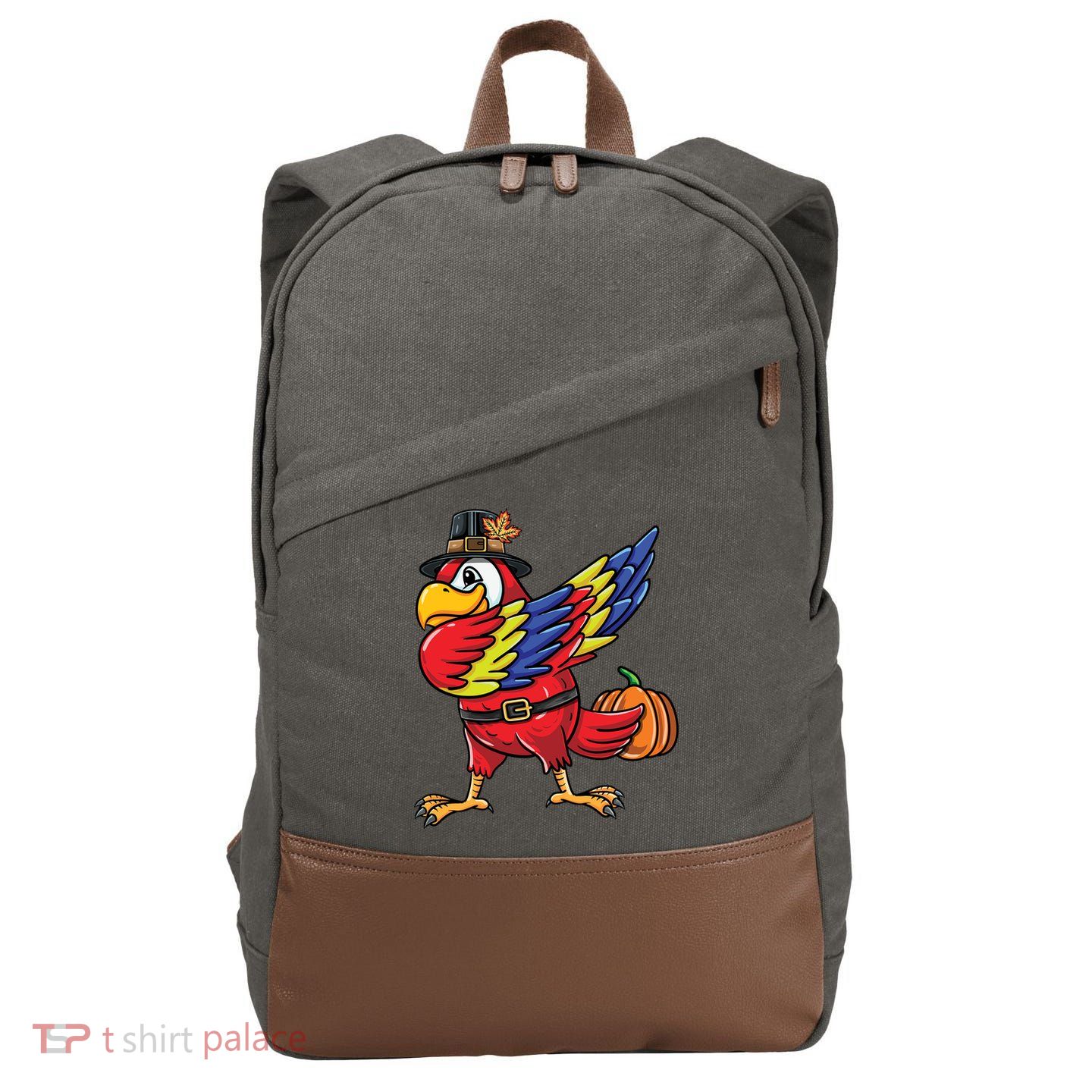 Dabbing Pilgrim Parrot Thanksgiving Bird Meaningful Gift Cotton Canvas Backpack