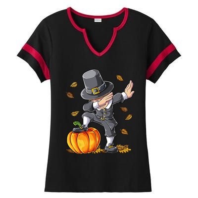 Dabbing Pilgrim Pumpkin Thanksgiving Day Funny Dab Great Gift Ladies Halftime Notch Neck Tee