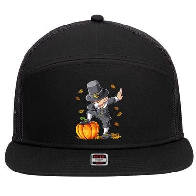 Dabbing Pilgrim Pumpkin Thanksgiving Day Funny Dab Great Gift 7 Panel Mesh Trucker Snapback Hat