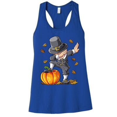 Dabbing Pilgrim Pumpkin Thanksgiving Day Funny Dab Great Gift Women's Racerback Tank