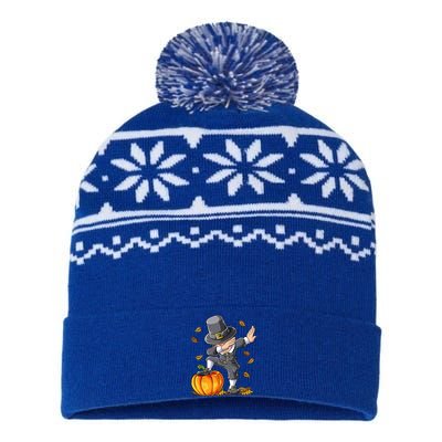 Dabbing Pilgrim Pumpkin Thanksgiving Day Funny Dab Great Gift USA-Made Snowflake Beanie