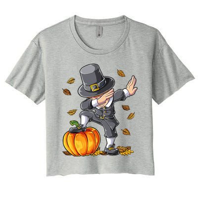 Dabbing Pilgrim Pumpkin Thanksgiving Day Funny Dab Great Gift Women's Crop Top Tee