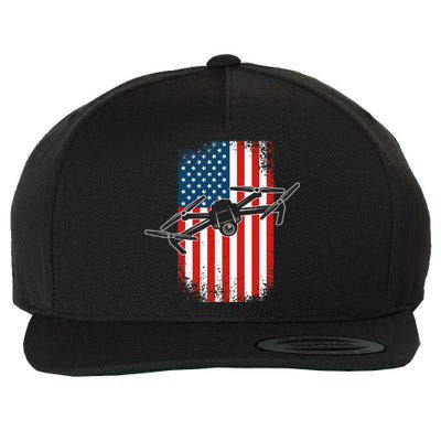 Drone Pilot Quadcopter UAV 4th of July American Flag Wool Snapback Cap