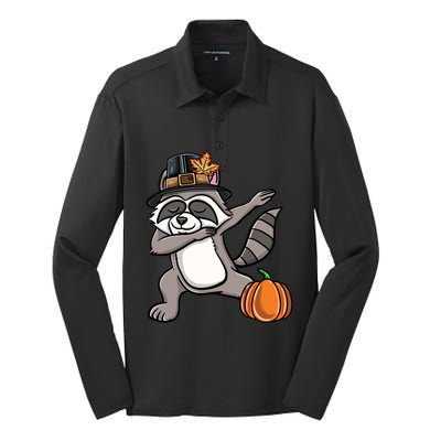 Dabbing Pilgrim Raccoon Thanksgiving Cool Gift Silk Touch Performance Long Sleeve Polo