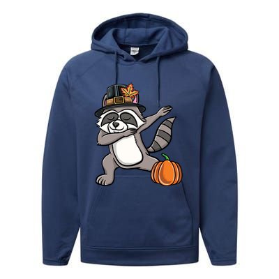 Dabbing Pilgrim Raccoon Thanksgiving Cool Gift Performance Fleece Hoodie