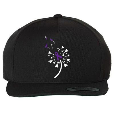 Dandelion Purple Ribbon Pancreatic Cancer Awareness Warrior Gift Wool Snapback Cap