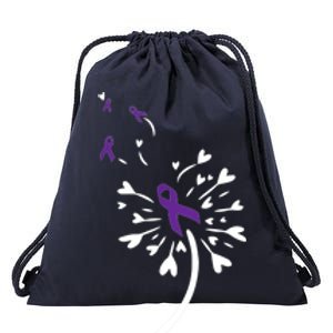 Dandelion Purple Ribbon Pancreatic Cancer Awareness Warrior Gift Drawstring Bag