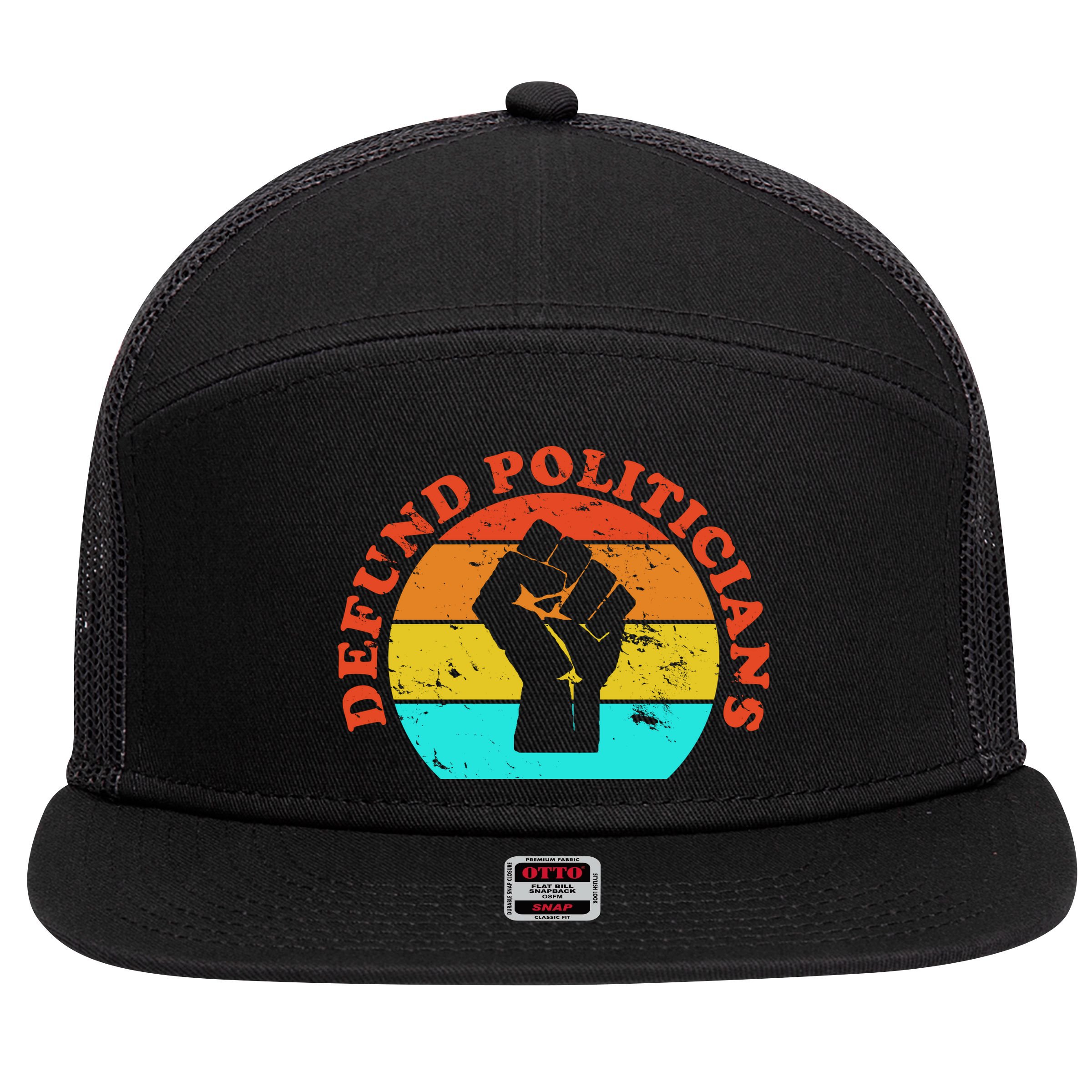 Defund Politicians Retro 7 Panel Mesh Trucker Snapback Hat
