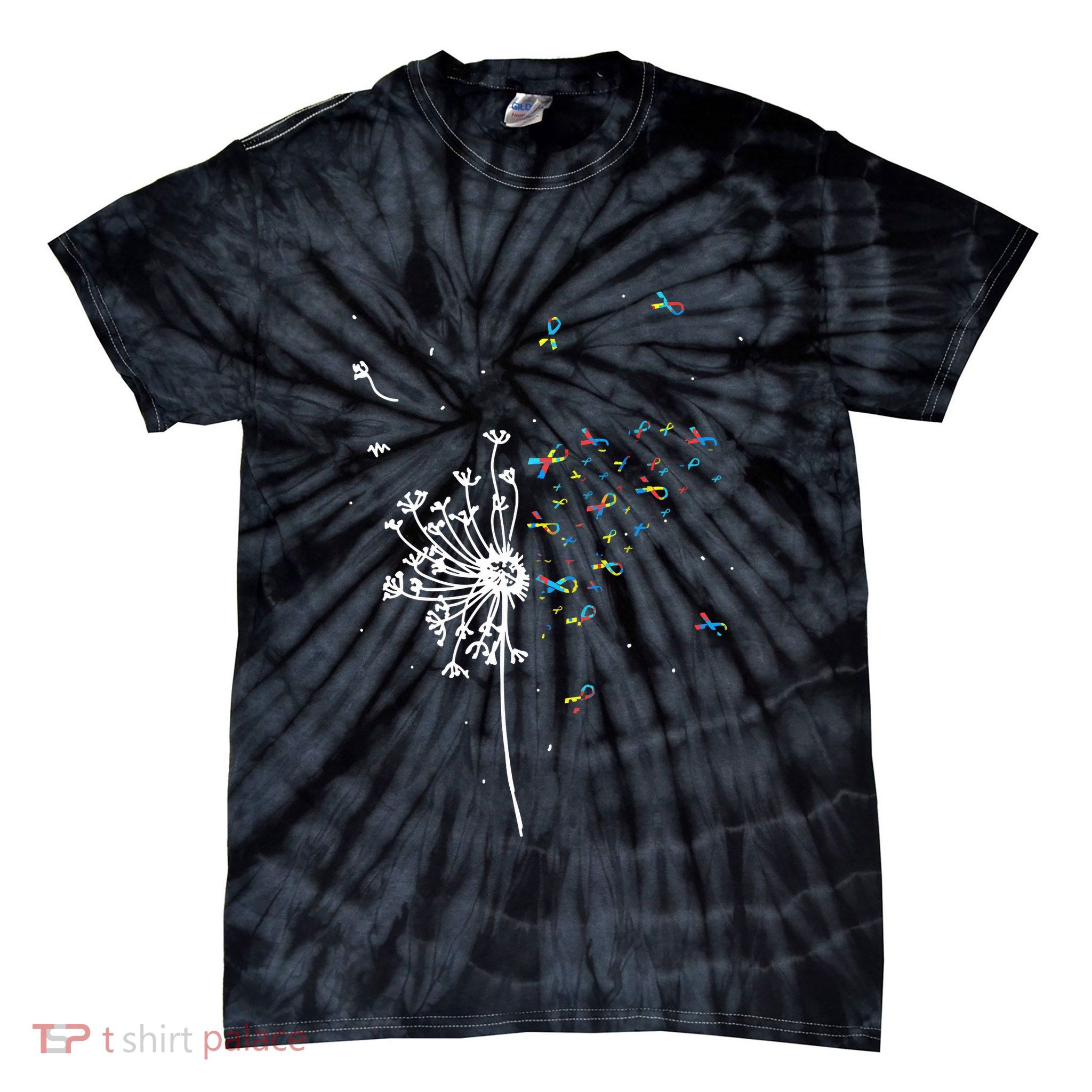 Dandelion Puzzle Ribbon Inspirational Autism Awareness Gift Tie-Dye T-Shirt