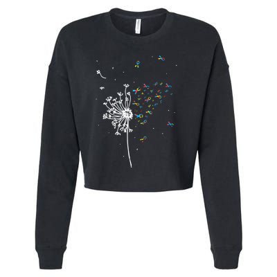 Dandelion Puzzle Ribbon Inspirational Autism Awareness Gift Cropped Pullover Crew