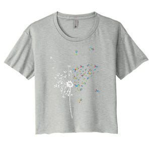 Dandelion Puzzle Ribbon Inspirational Autism Awareness Gift Women's Crop Top Tee