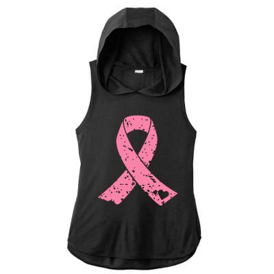 Distressed Pink Ribbon, Breast Cancer Ladies PosiCharge Tri-Blend Wicking Draft Hoodie Tank