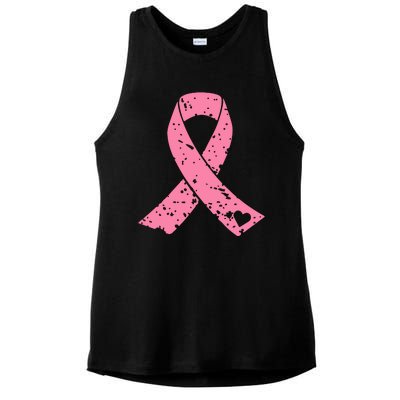 Distressed Pink Ribbon, Breast Cancer Ladies PosiCharge Tri-Blend Wicking Tank